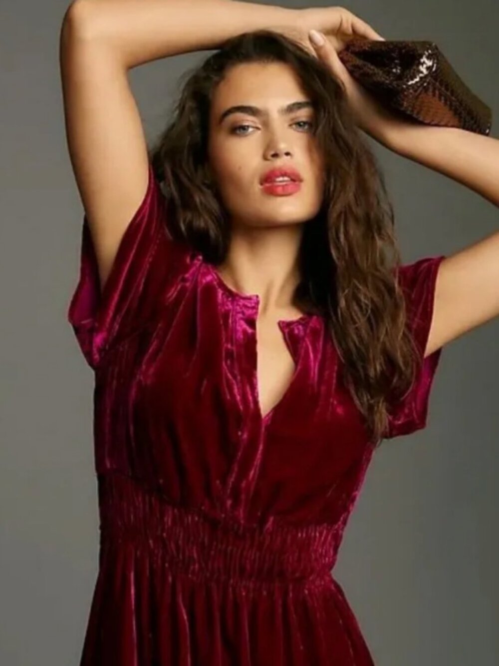 Anthropologie THE SOMERSET MINI DRESS: VELVET EDITION Magenta XL